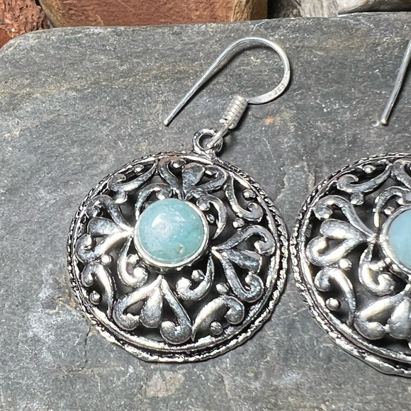 Genuine Larimar earrings (Z-6) - Picture 7 of 9